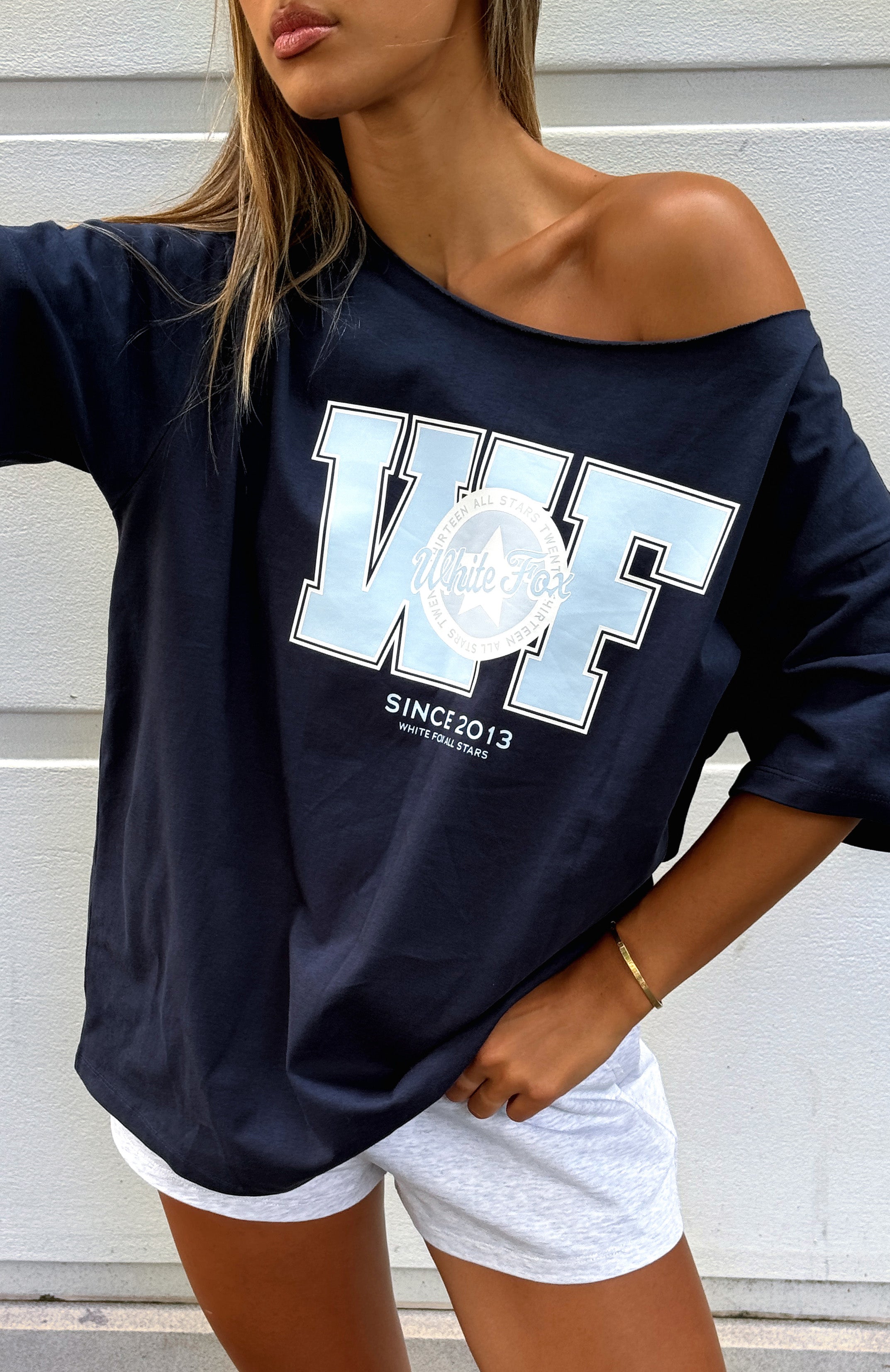 Your Favourite View Off Shoulder Oversized Tee Navy - Image 5