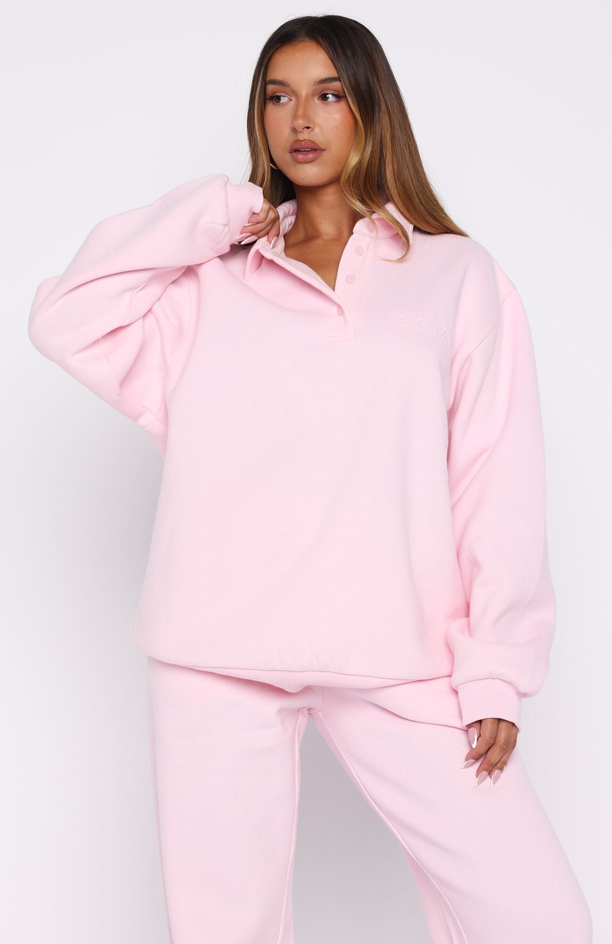 Chill Moves Oversized Henley Sweater Pink - Image 2