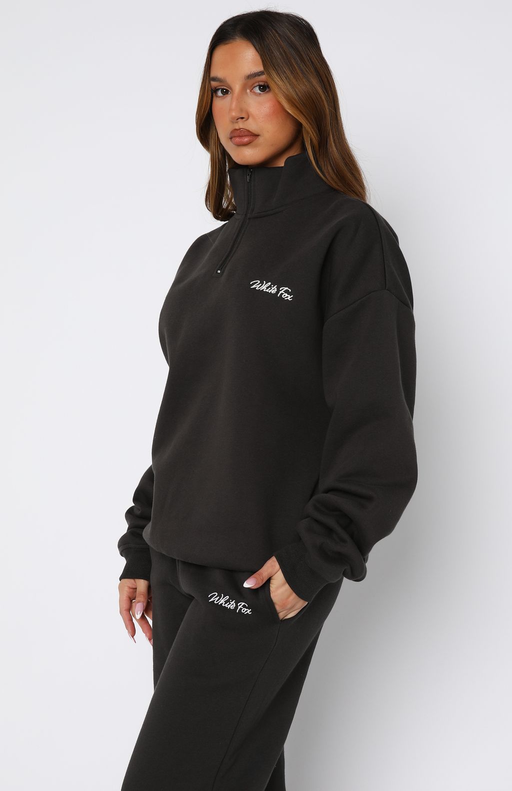 Match Your Words Zip Front Sweater Charcoal - Image 3