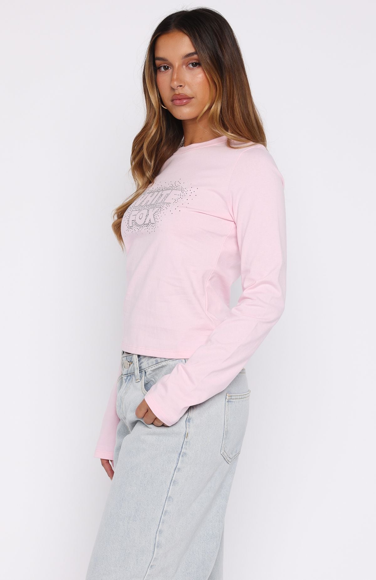 Let's Get Going Relaxed Long Sleeve Baby Tee Pink - Image 3