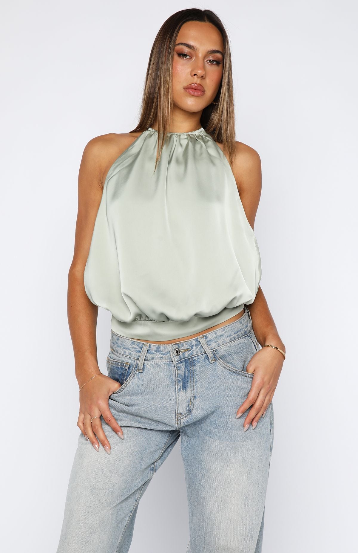 What Was I Thinking Halter Top Sage - Image 2