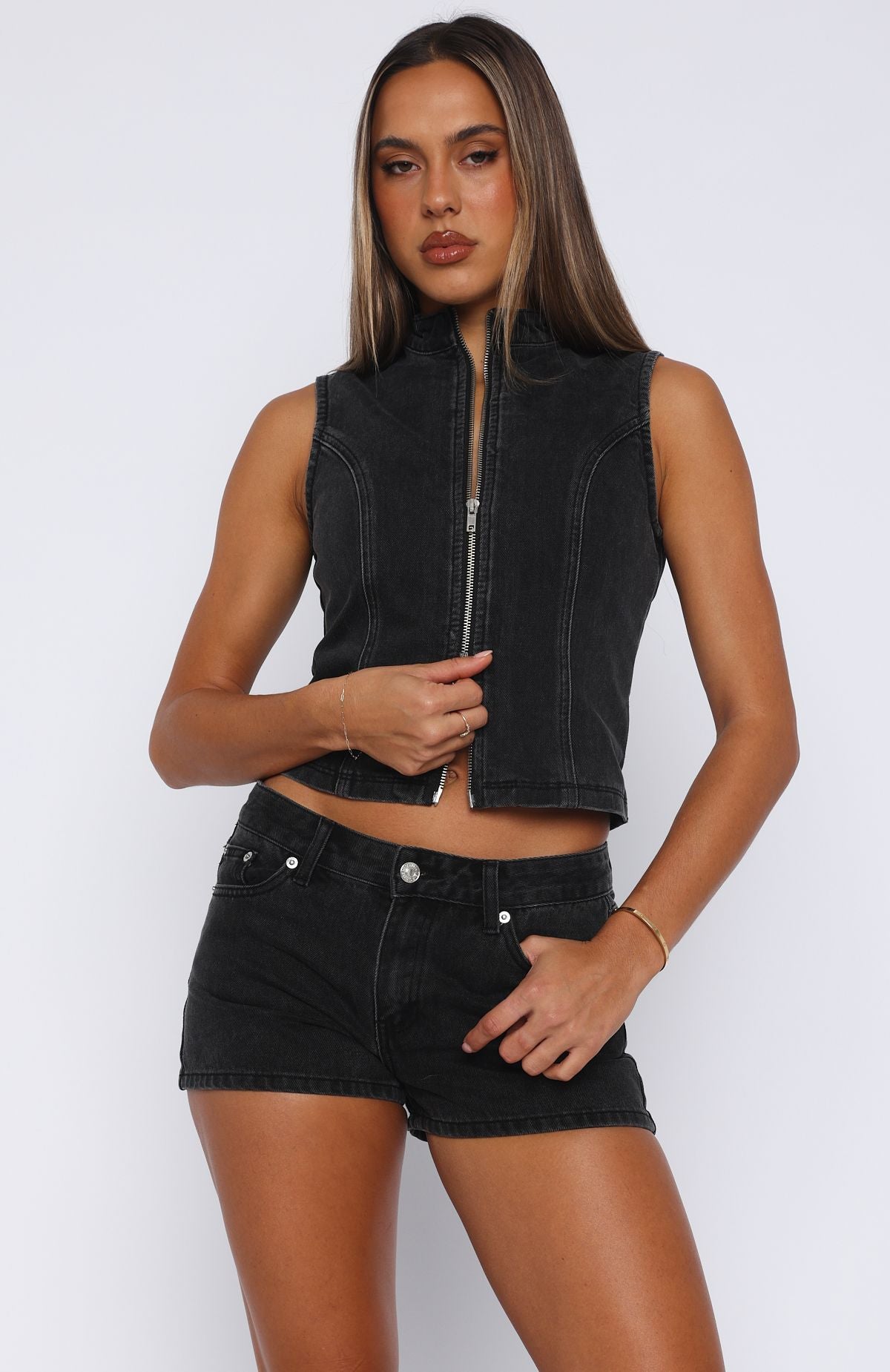 Softly Spoken Denim Shorts Black Acid - Image 2