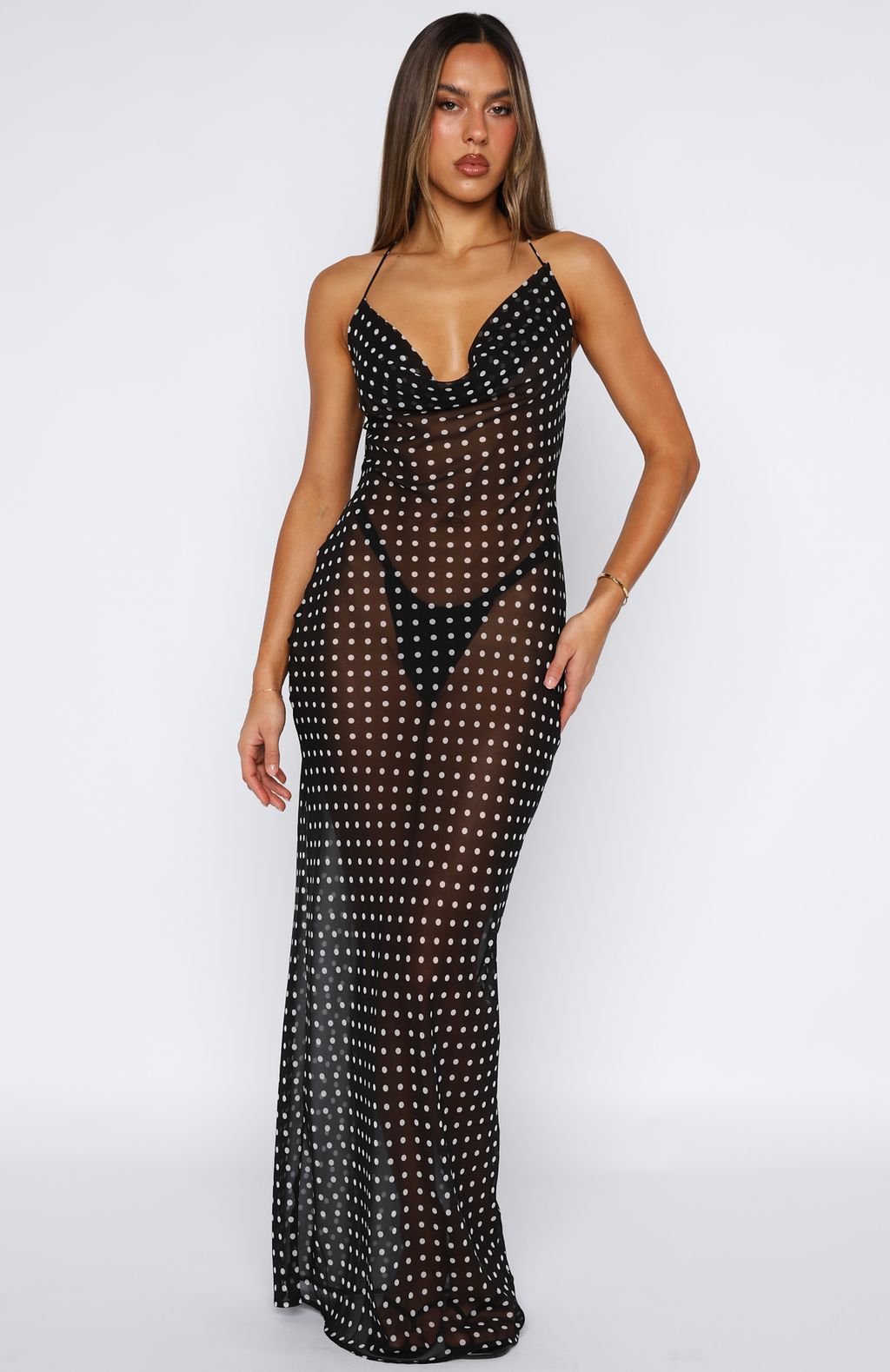 Just For Me Maxi Dress Black/White Polka Dot - Image 2