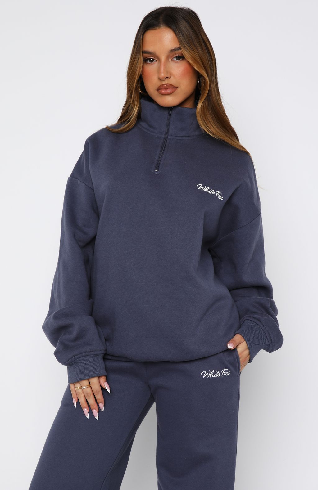 Match Your Words Zip Front Sweater Navy - Image 2