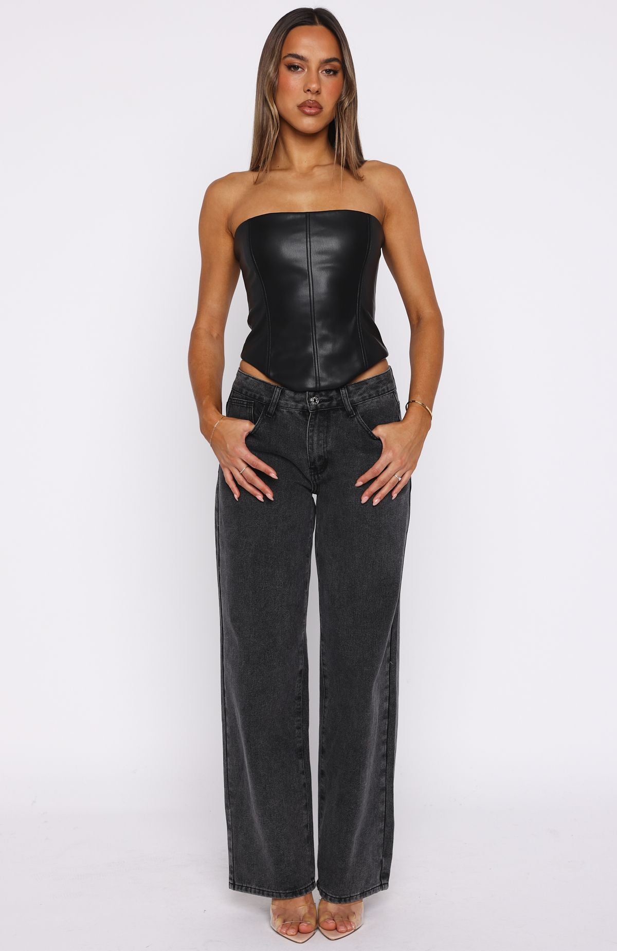 Wipe My Mind Strapless PU Bustier Black - Image 5