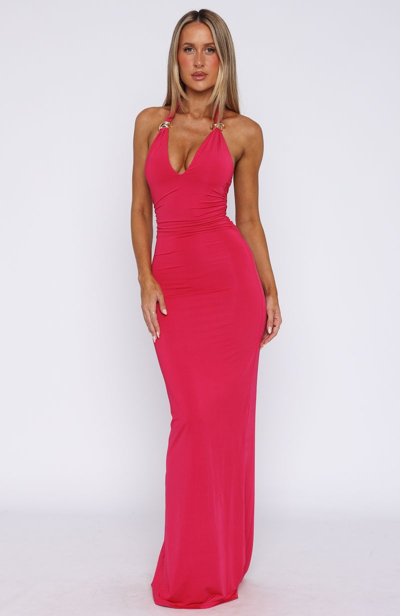 Waste A Moment Halter Maxi Dress Hot Pink - Image 2