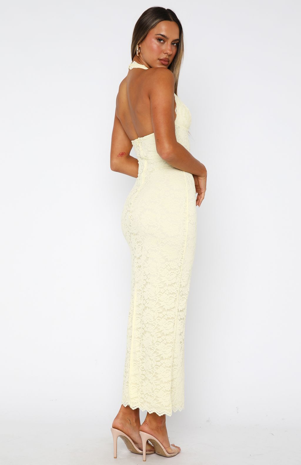 Destiny Lace Maxi Dress Lemon - Image 4