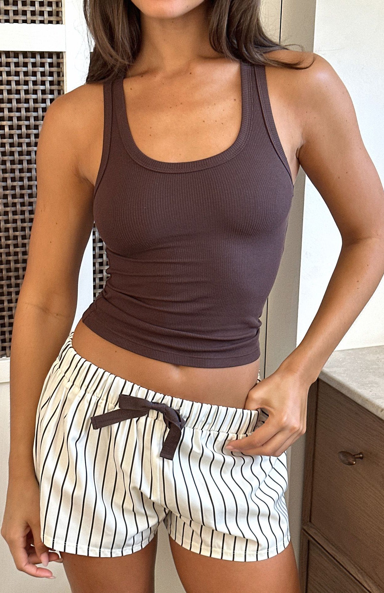 Sweetheart Pyjama Short Cream/Choc Stripe - Image 6