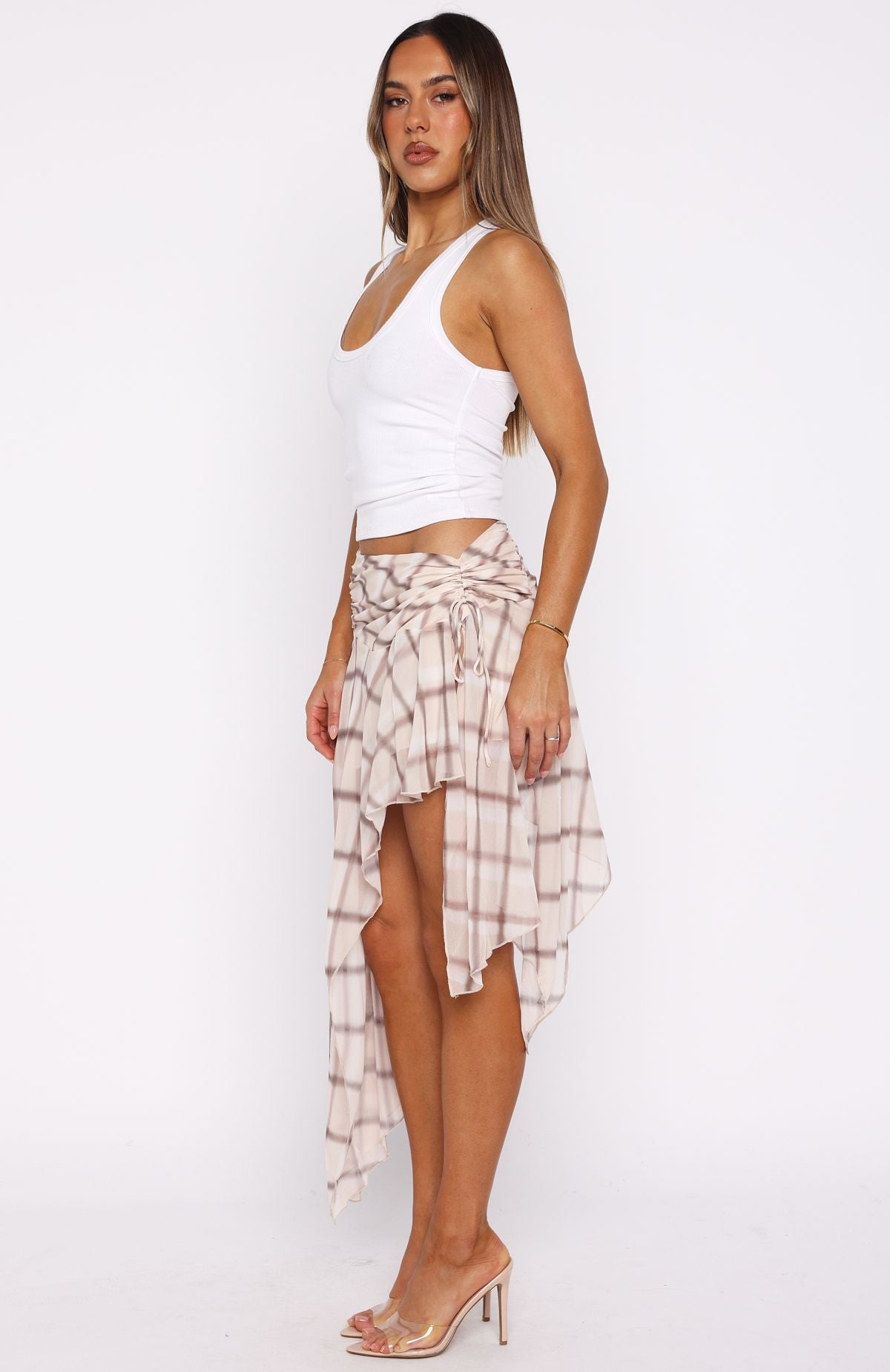 Keeping Secrets Midi Skirt Neutral Check - Image 3