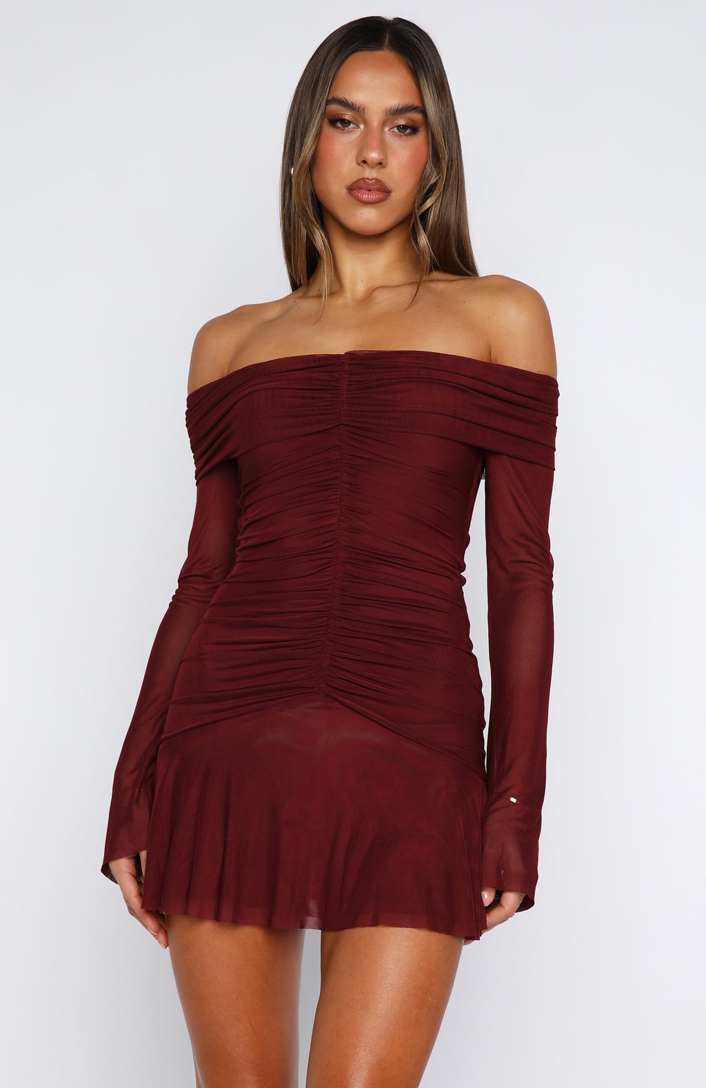 Dreaming Of Yesterday Long Sleeve Mini Dress Burgundy - Image 2