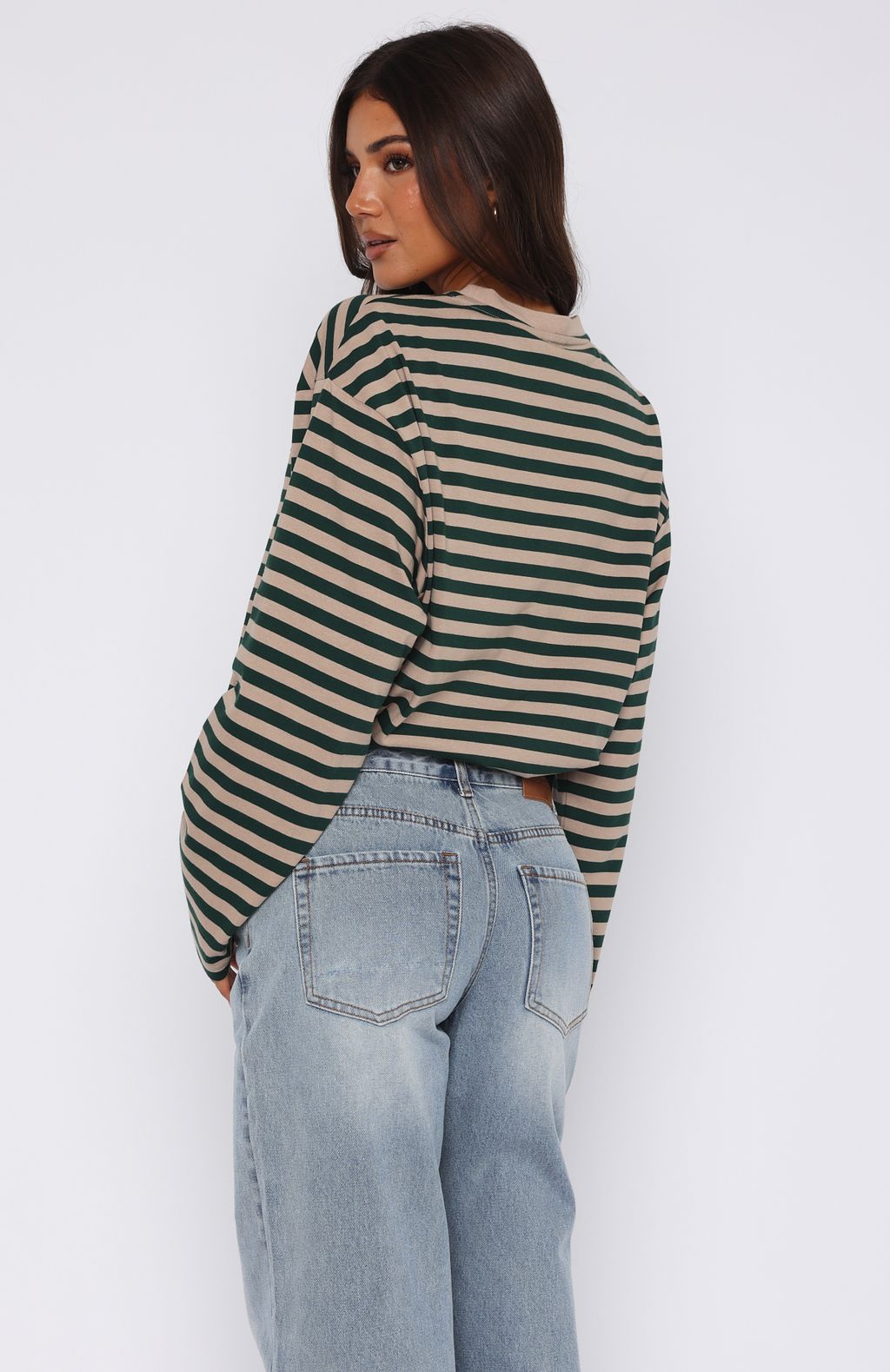 First Time Here Long Sleeve Tee Green/Tan Stripe - Image 4