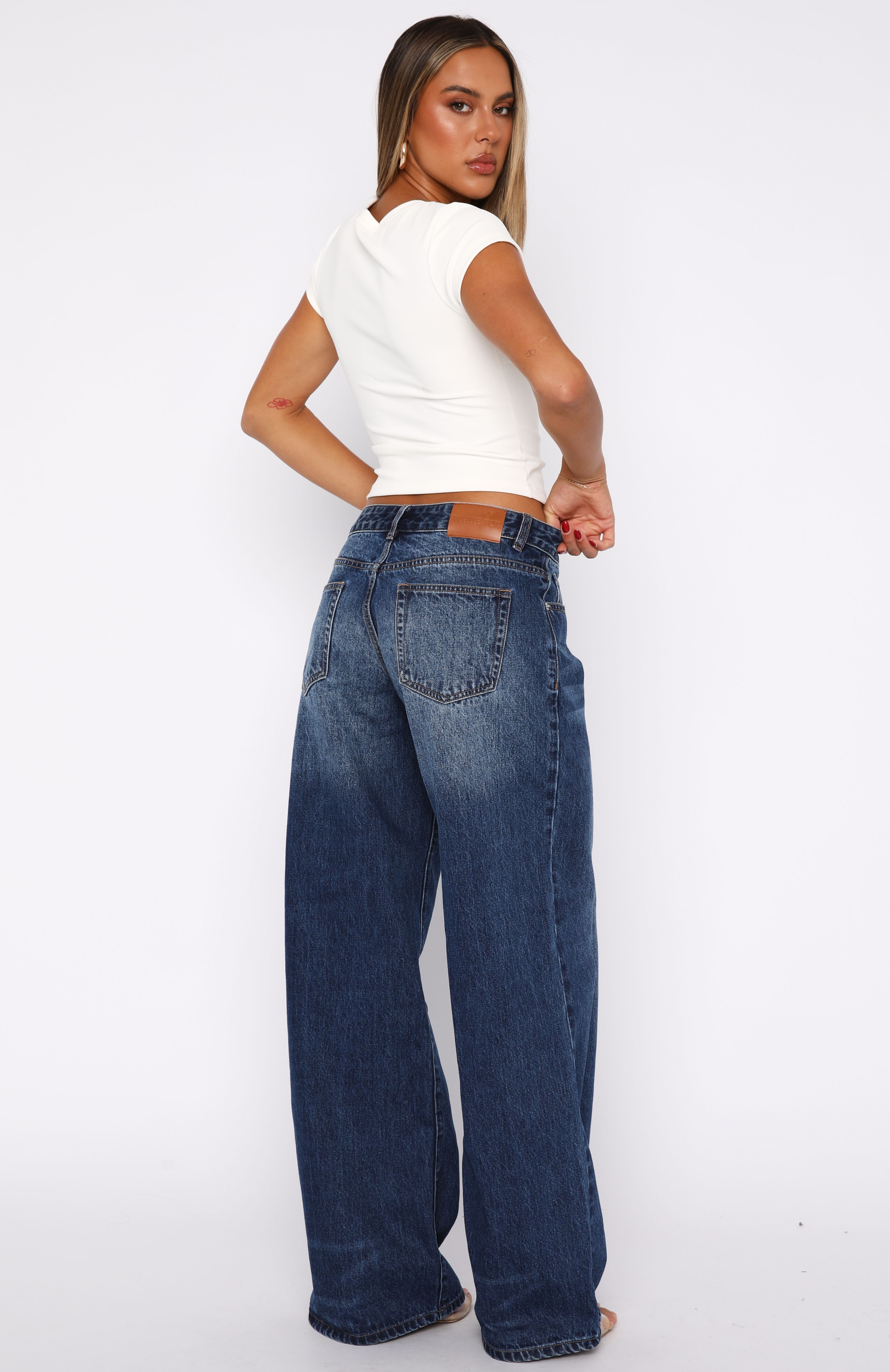 Maeve Low Rise Wide Leg Jeans Washed Dark Blue - Image 5
