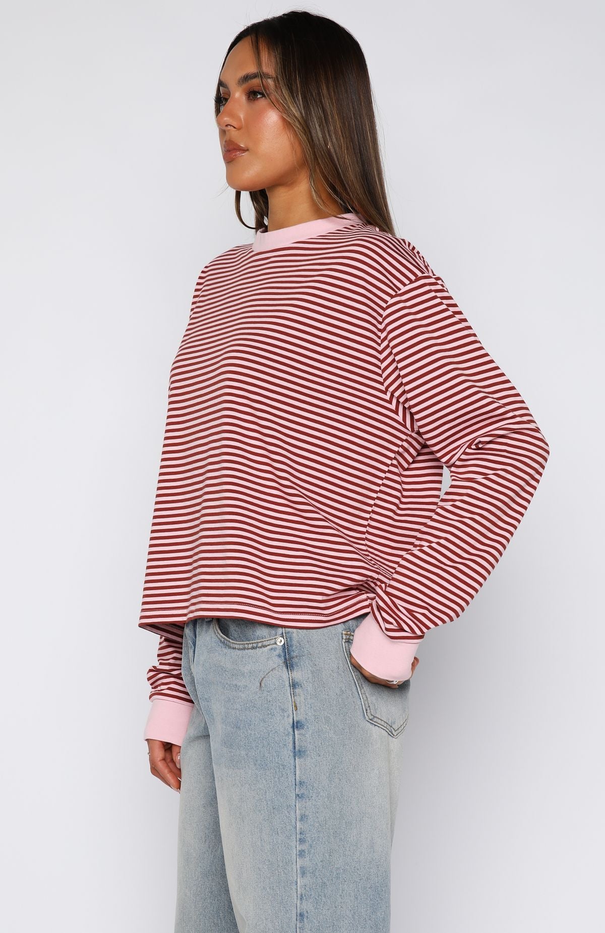 Touchdown Long Sleeve Tee Pink Stripe - Image 3