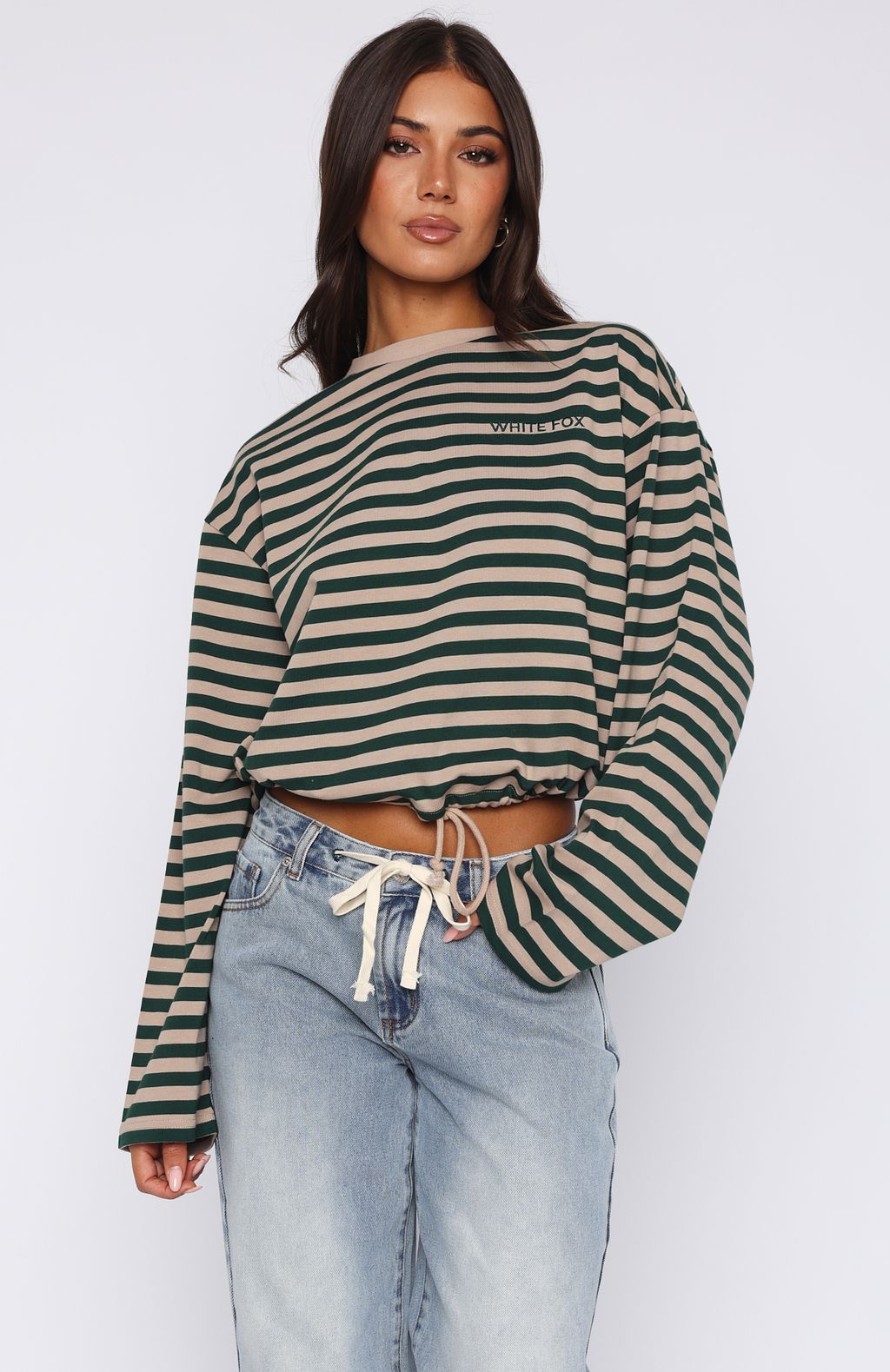 First Time Here Long Sleeve Tee Green/Tan Stripe - Image 2