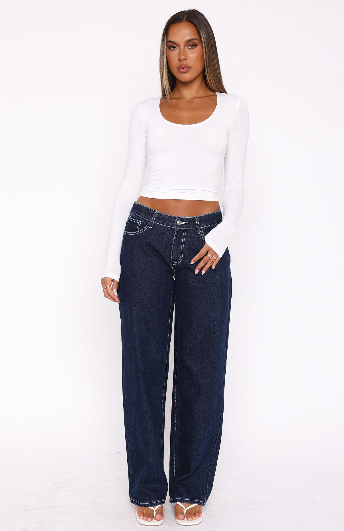 Bring The Style Low Rise Wide Leg Jeans Dark Indigo - Image 2