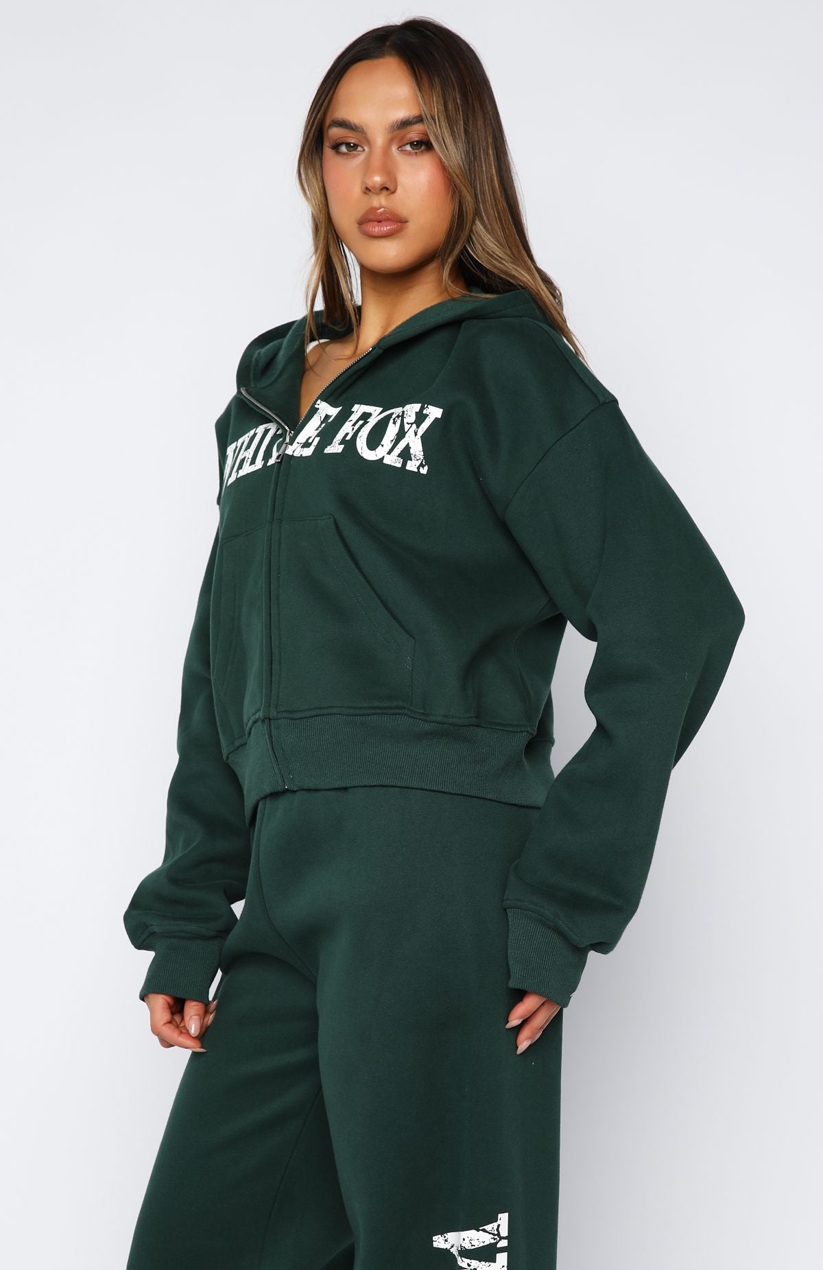 Brand New Start Boxy Zip Front Hoodie Forest Green - Image 3