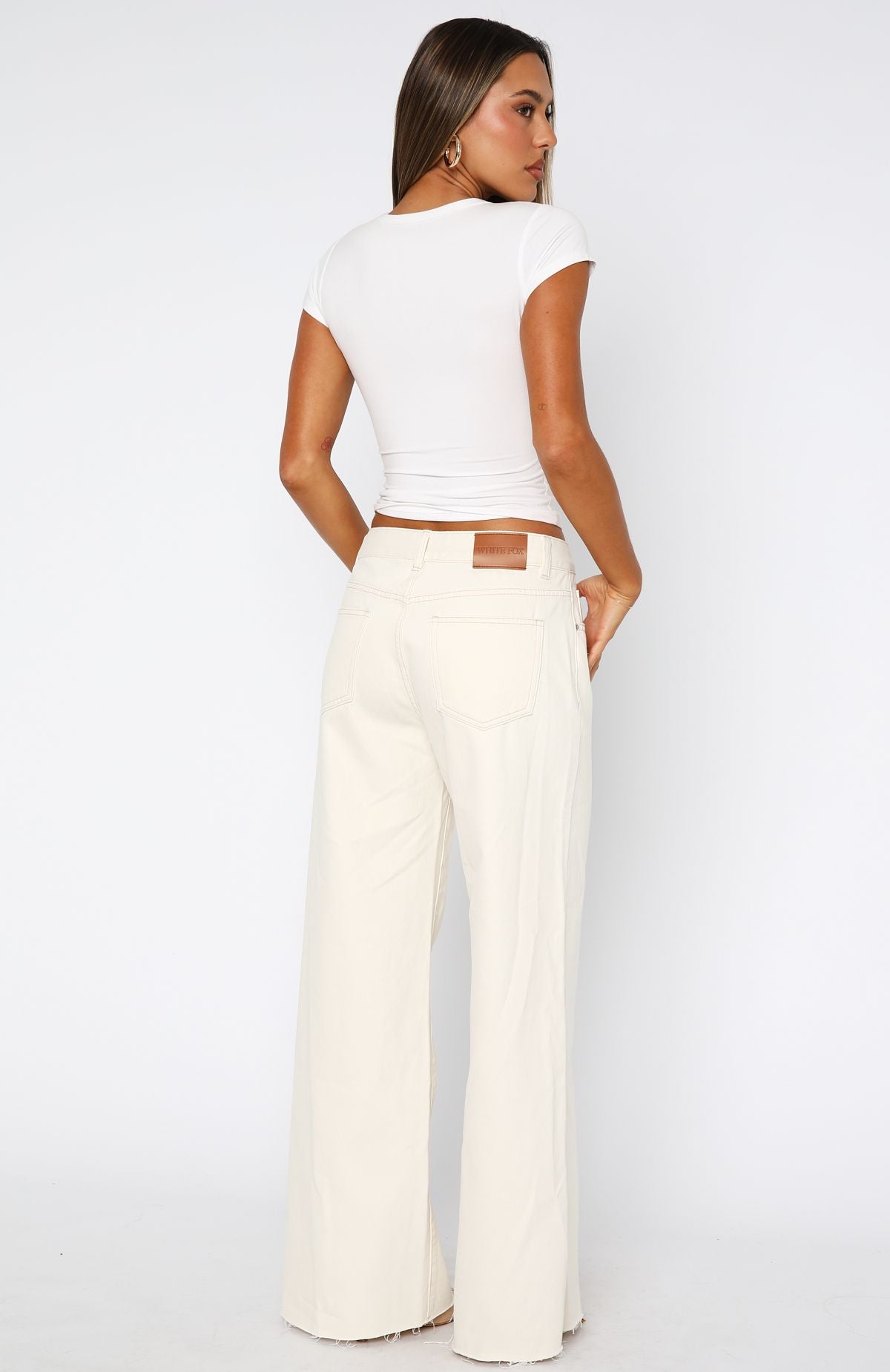Summer Mid Rise Wide Leg Jeans Cream - Image 4