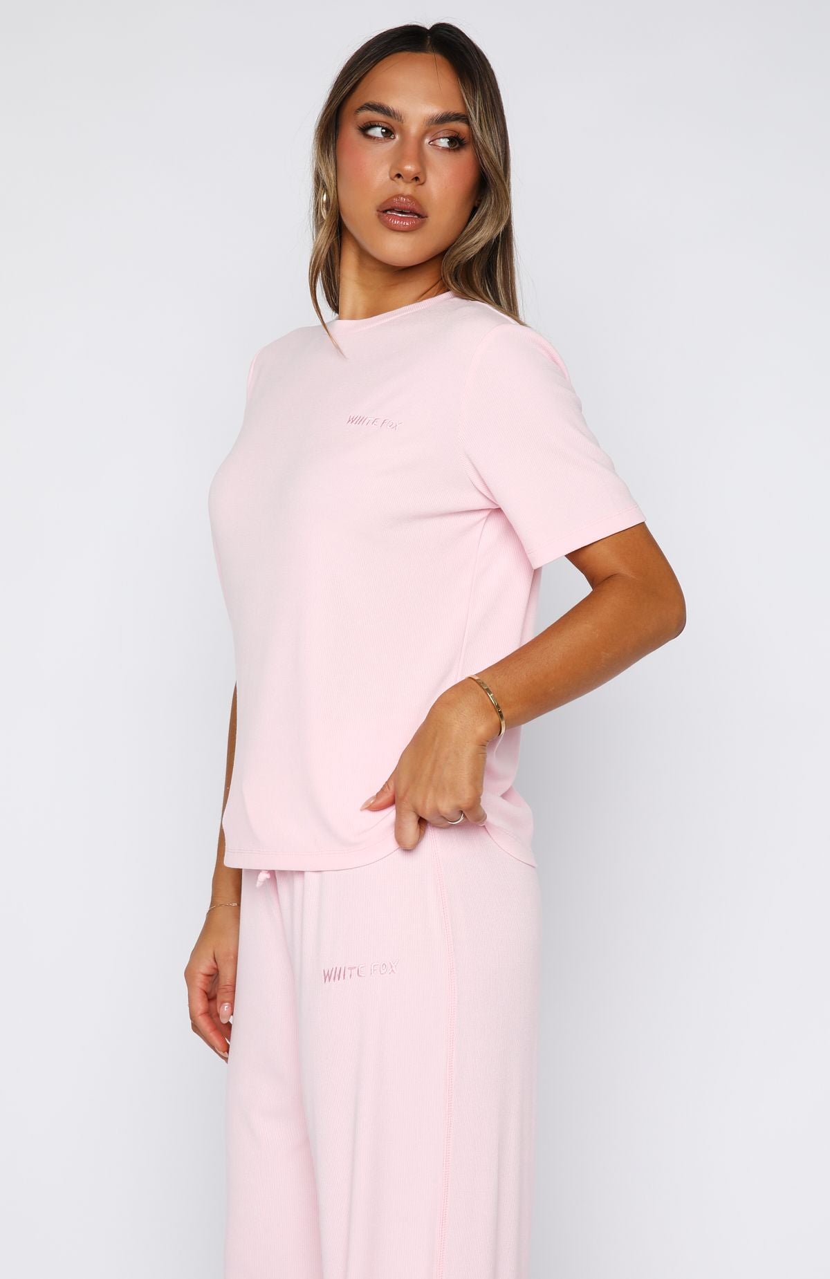 Come A Long Way Soft Lounge Ribbed Tee Pink - Image 3