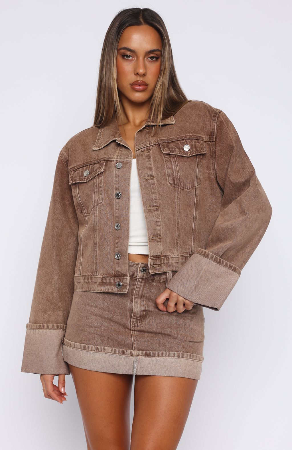 Charlotte Denim Mini Skirt Tan Wash - Image 2