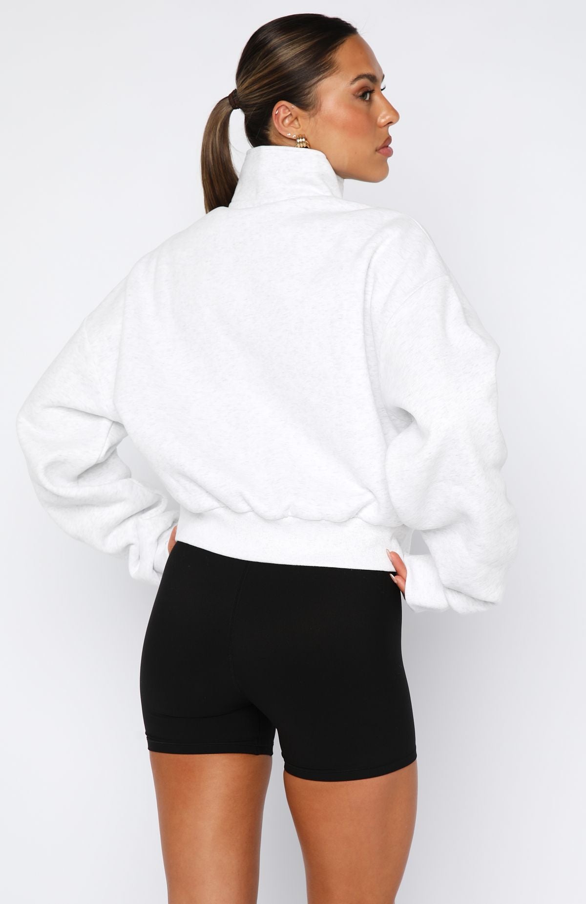 Let The Bells Ring Cropped Quarter Zip Sweater Grey Marle - Image 4
