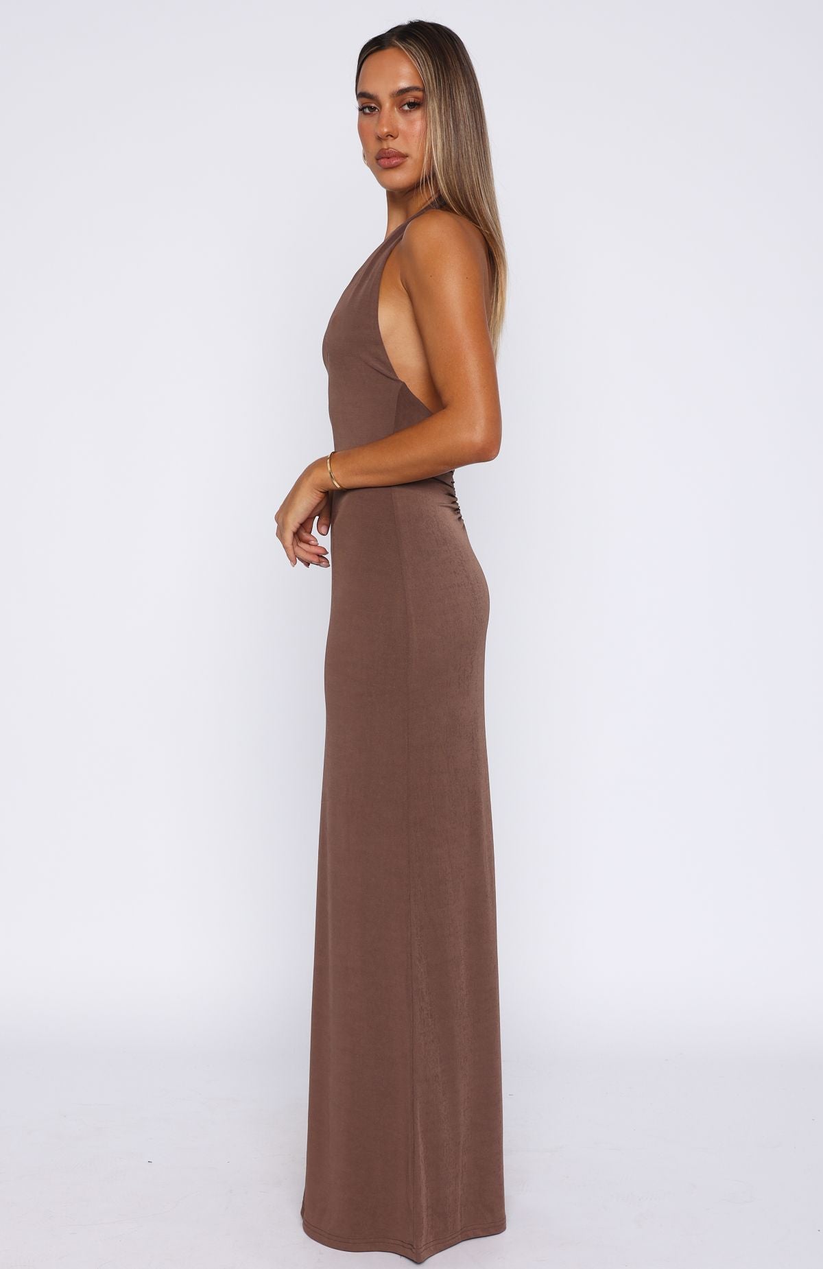 Written In The Stars Halter Maxi Dress Chocolate - Image 3