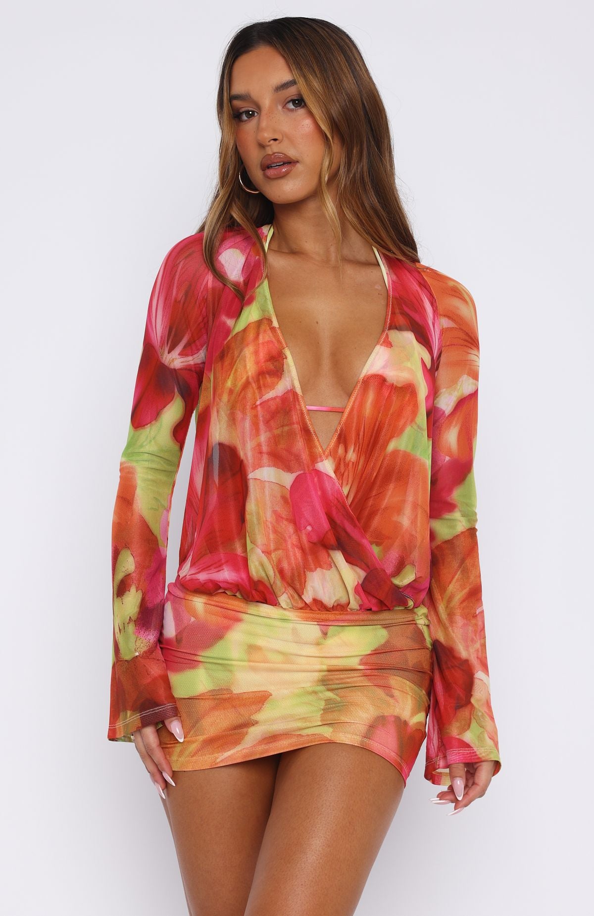 New Rules Long Sleeve Mini Dress Tropical Bloom - Image 2