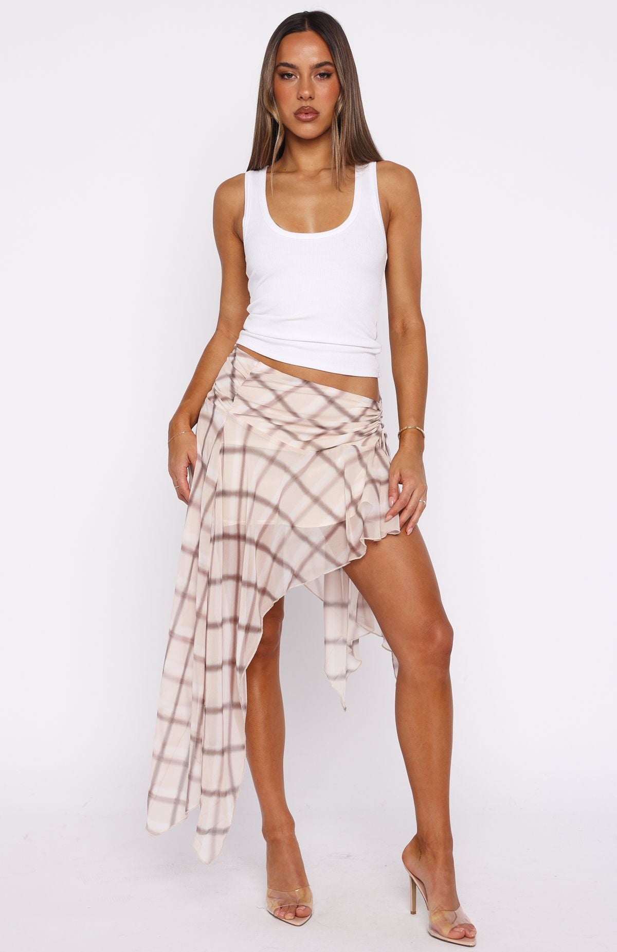 Keeping Secrets Midi Skirt Neutral Check - Image 2