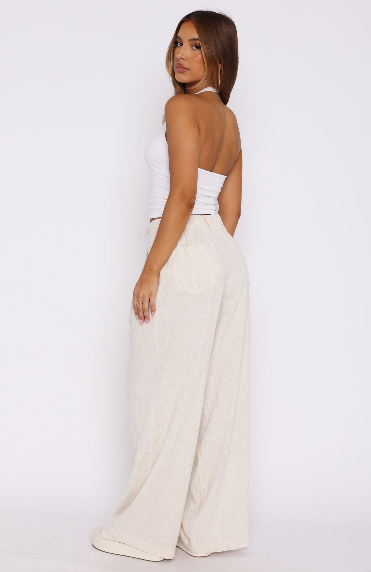 Hiding Out Wide Leg Pants Oat - Image 4
