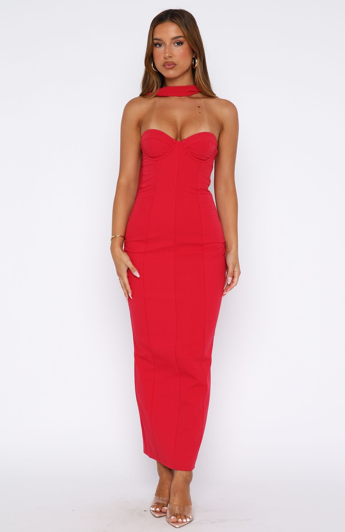 Raining Hearts Strapless Maxi Dress Red - Image 2