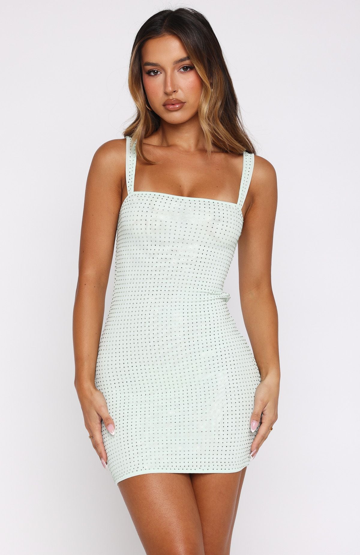 Pump The Volume Embellished Mini Dress Mint - Image 3