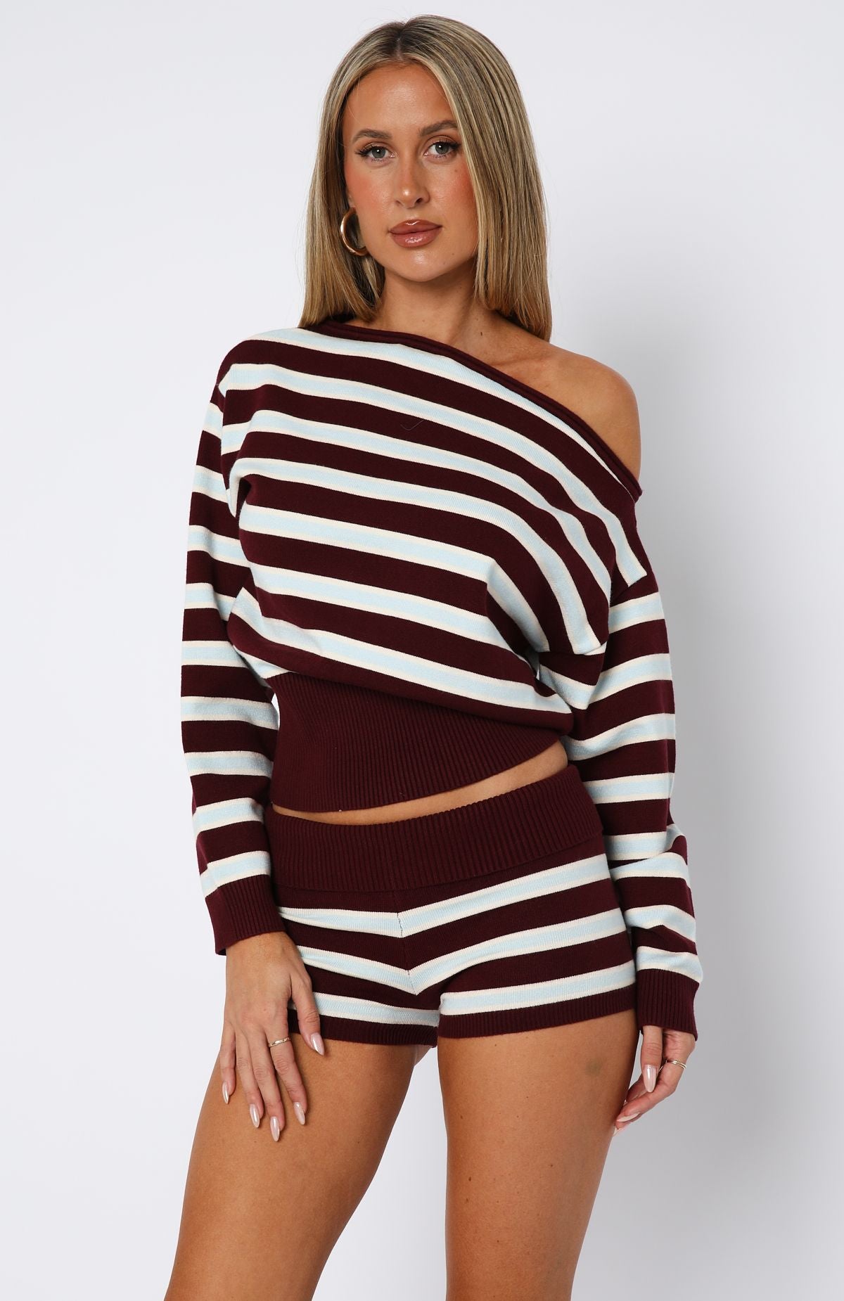 Everything To Everybody Sweater Burgundy Stripe - Image 2