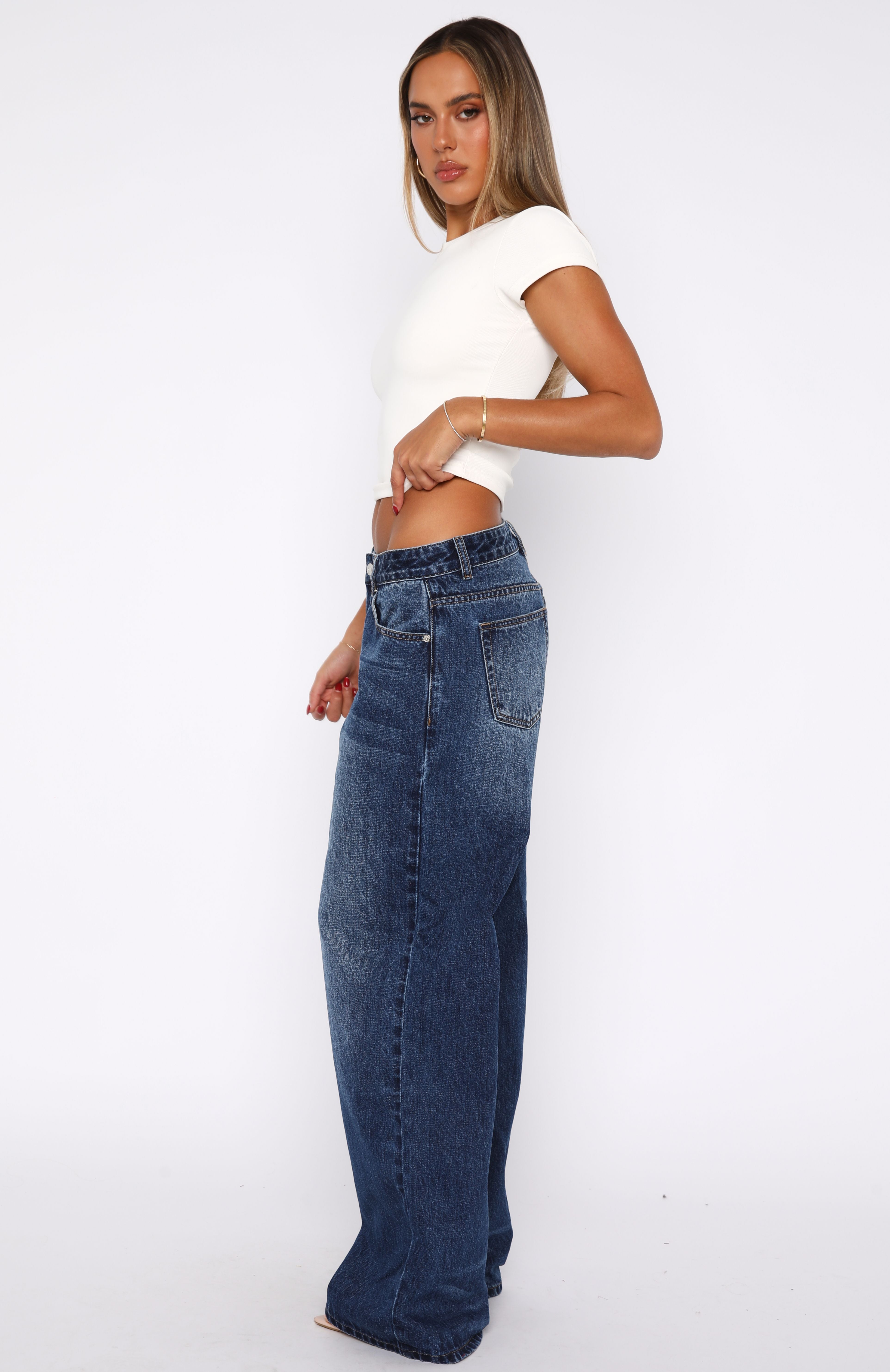 Maeve Low Rise Wide Leg Jeans Washed Dark Blue - Image 4