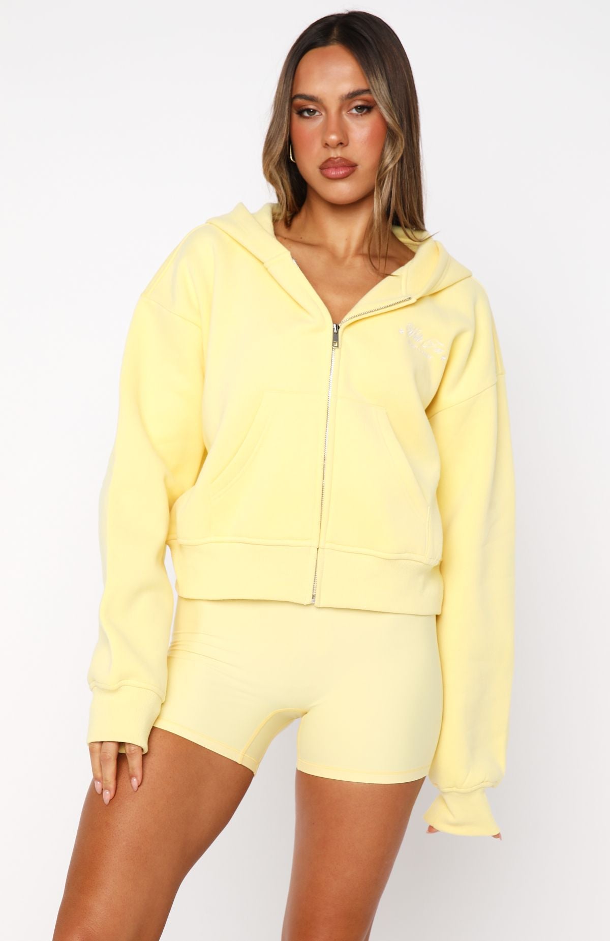 Just Try Again Boxy Zip Front Hoodie Honey - Image 3