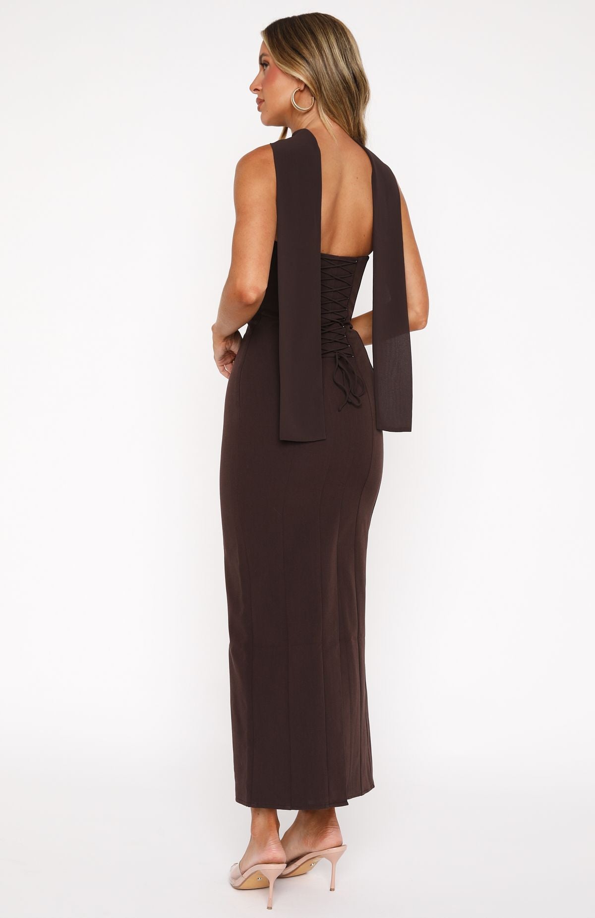 Raining Hearts Strapless Maxi Dress Chocolate - Image 4