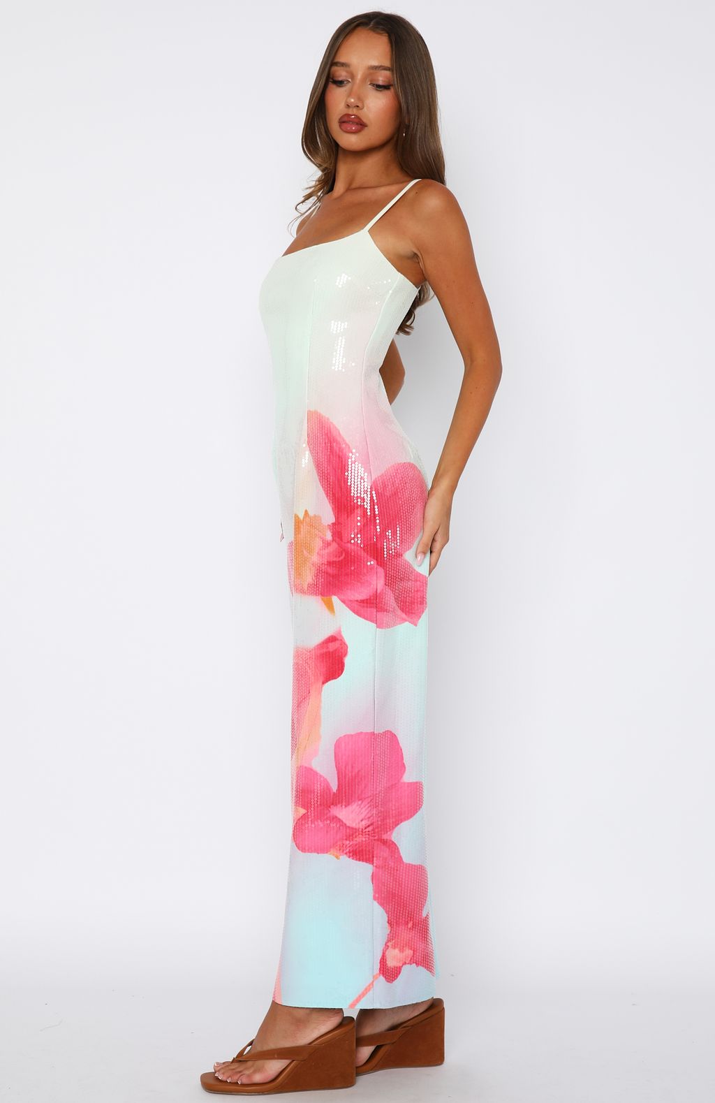 Telling Me Lies Sequin Maxi Dress Sunset Blossom - Image 3