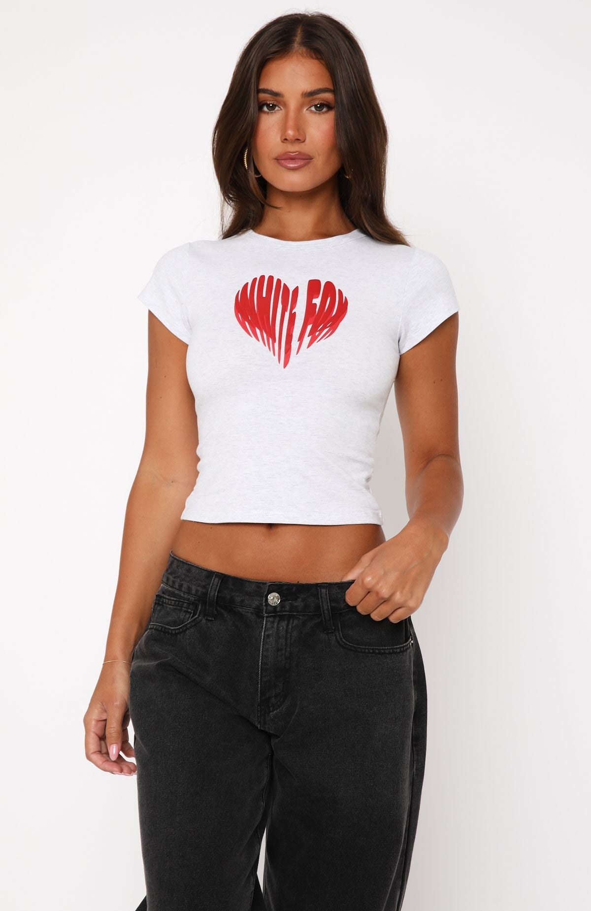 Love Burst Baby Tee Grey Marle - Image 2