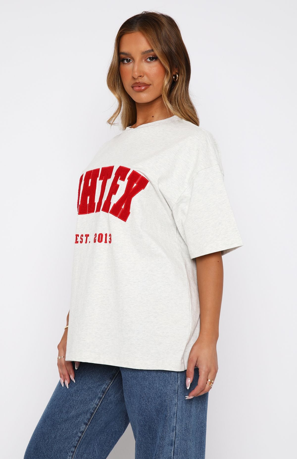 Give It Away Oversized Tee Grey Marle/Red - Image 3