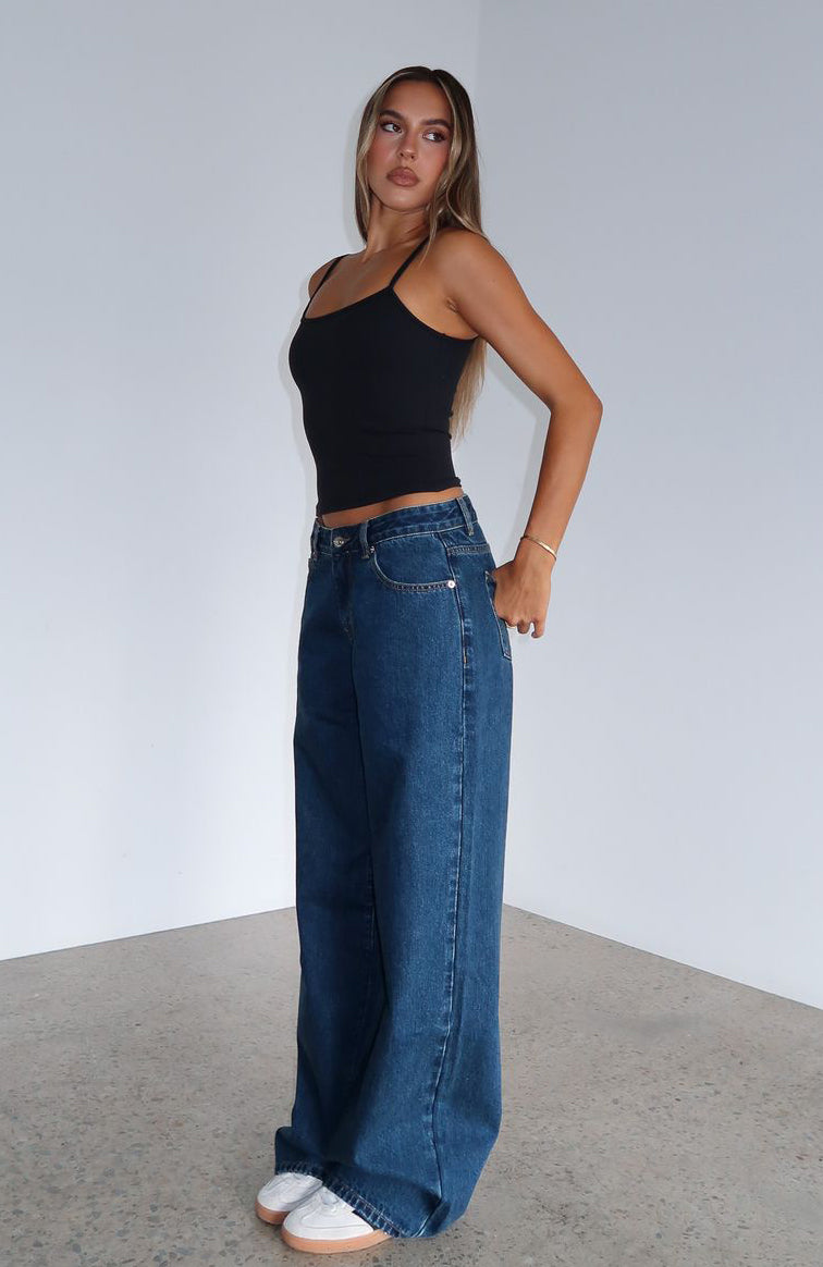 Maeve Low Rise Wide Leg Jeans Dark Blue - Image 5
