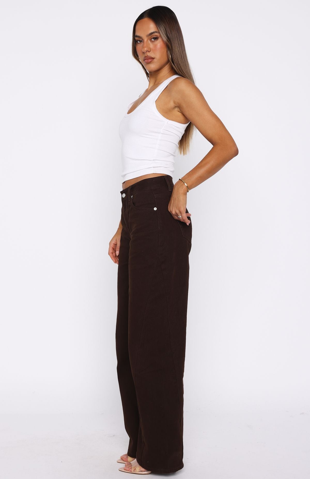 Kiara Mid Rise Barrel Leg Jeans Chocolate Wash - Image 3