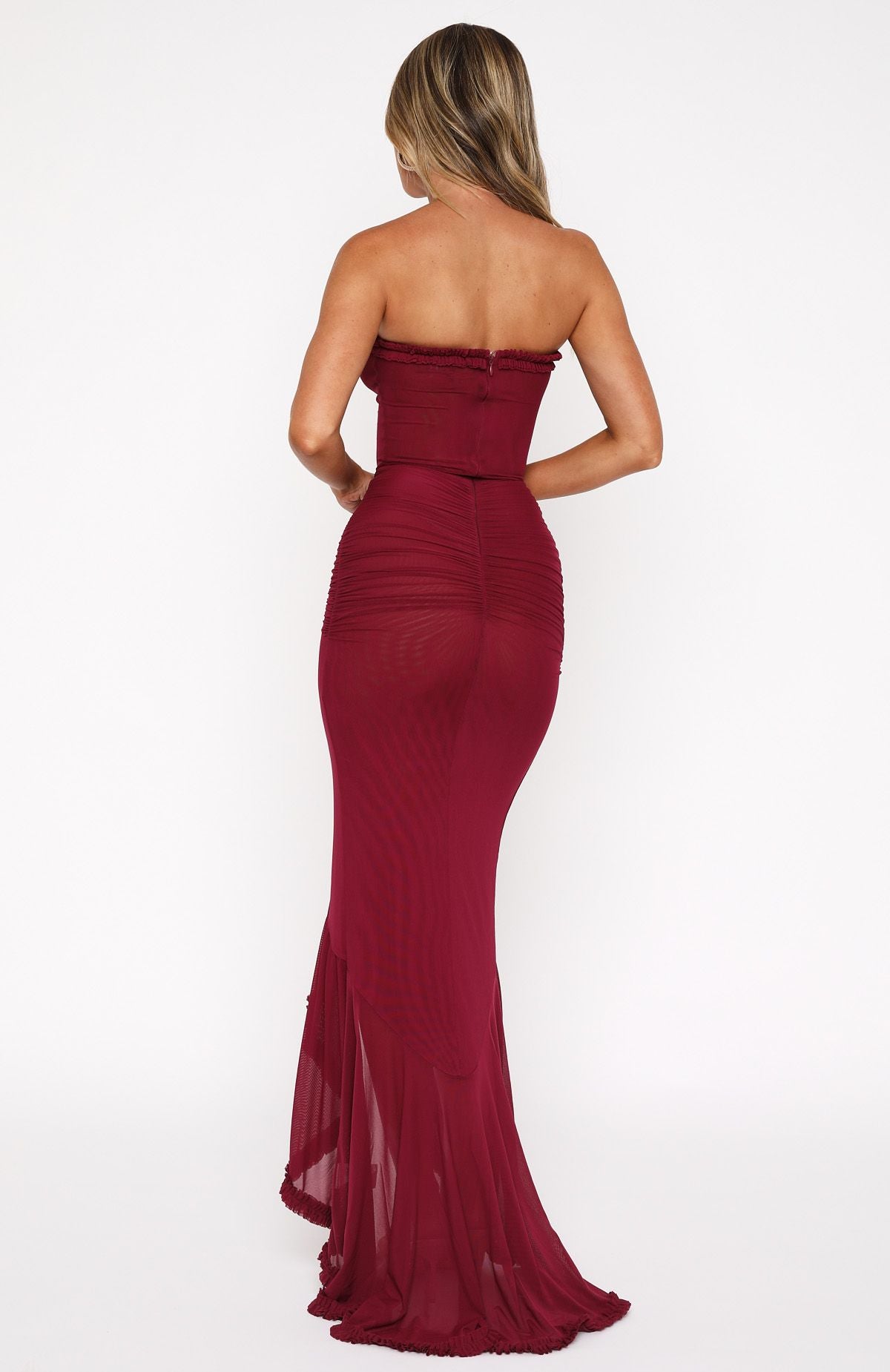 Still Got It Mesh Maxi Dress Dark Burgundy - Image 4
