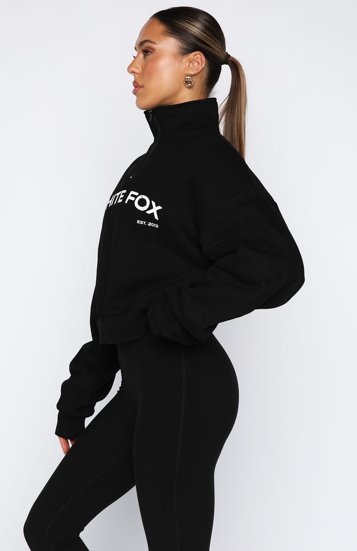 For What It's Worth Boxy Quarter Zip Sweater Black - Image 3