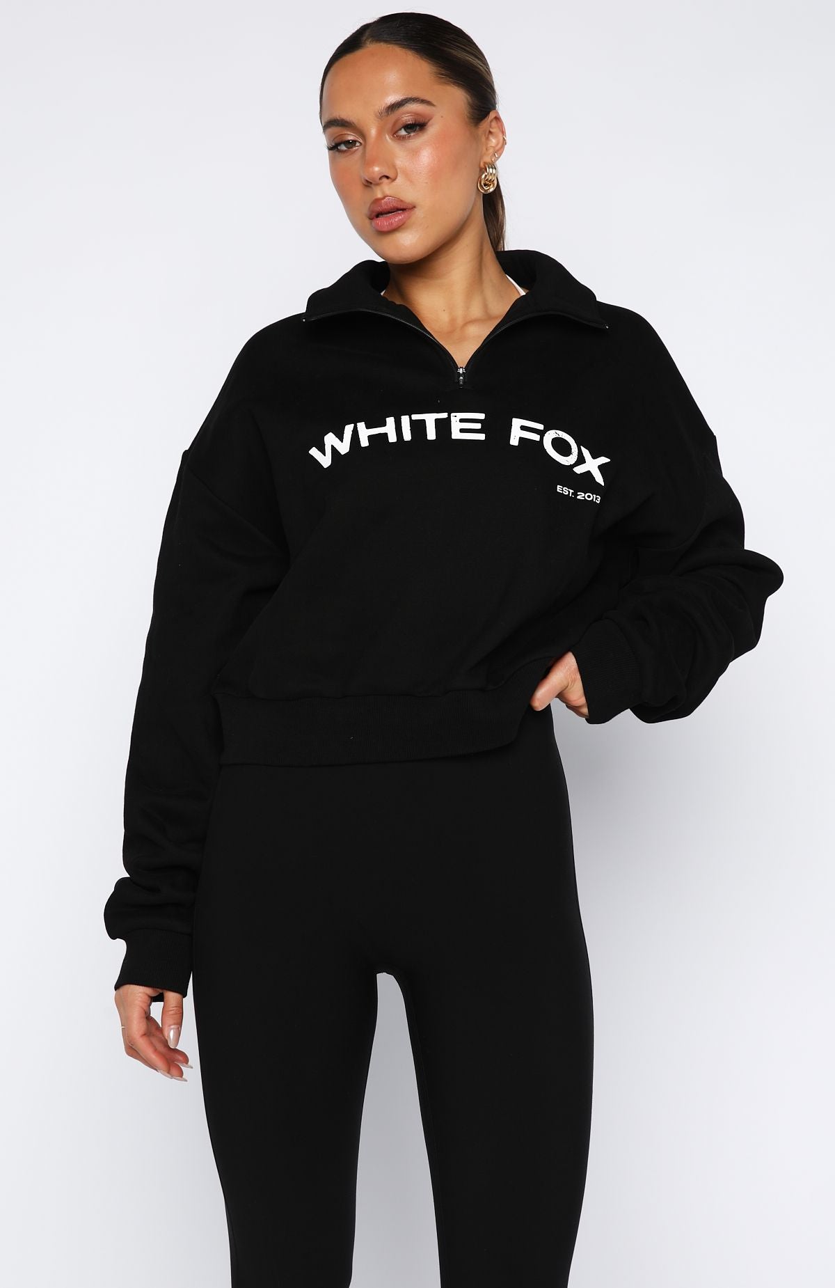 For What It's Worth Boxy Quarter Zip Sweater Black - Image 5