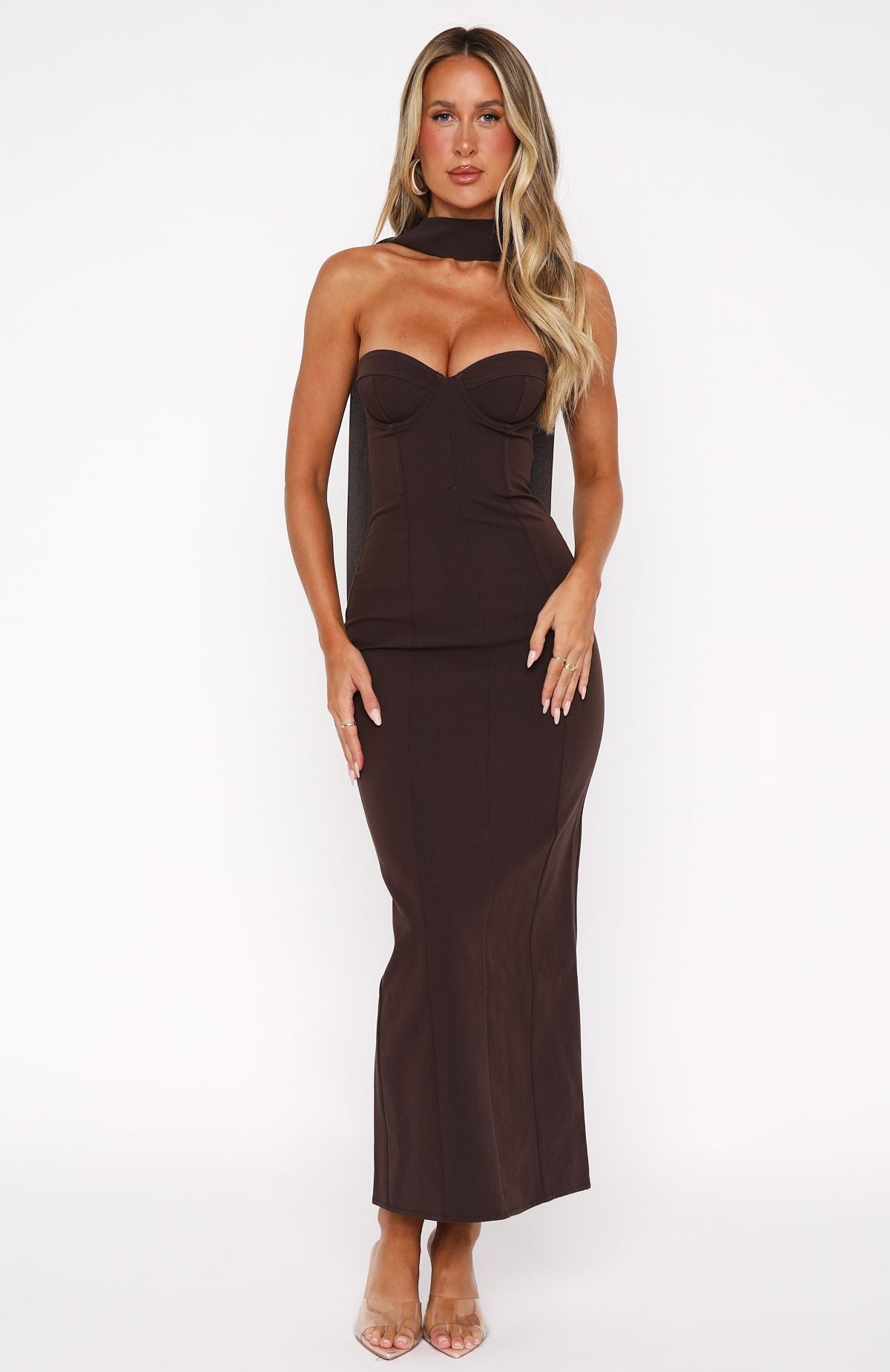 Raining Hearts Strapless Maxi Dress Chocolate - Image 2
