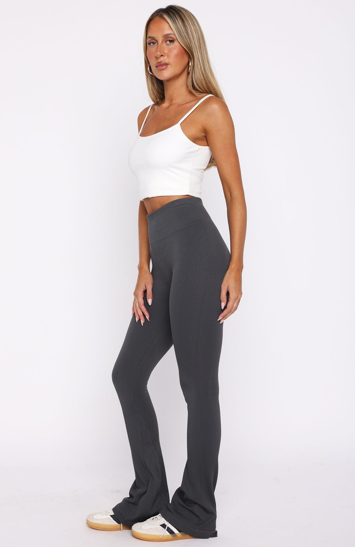 Scared To Confess Seamless Ribbed Flare Pants Charcoal - Image 3