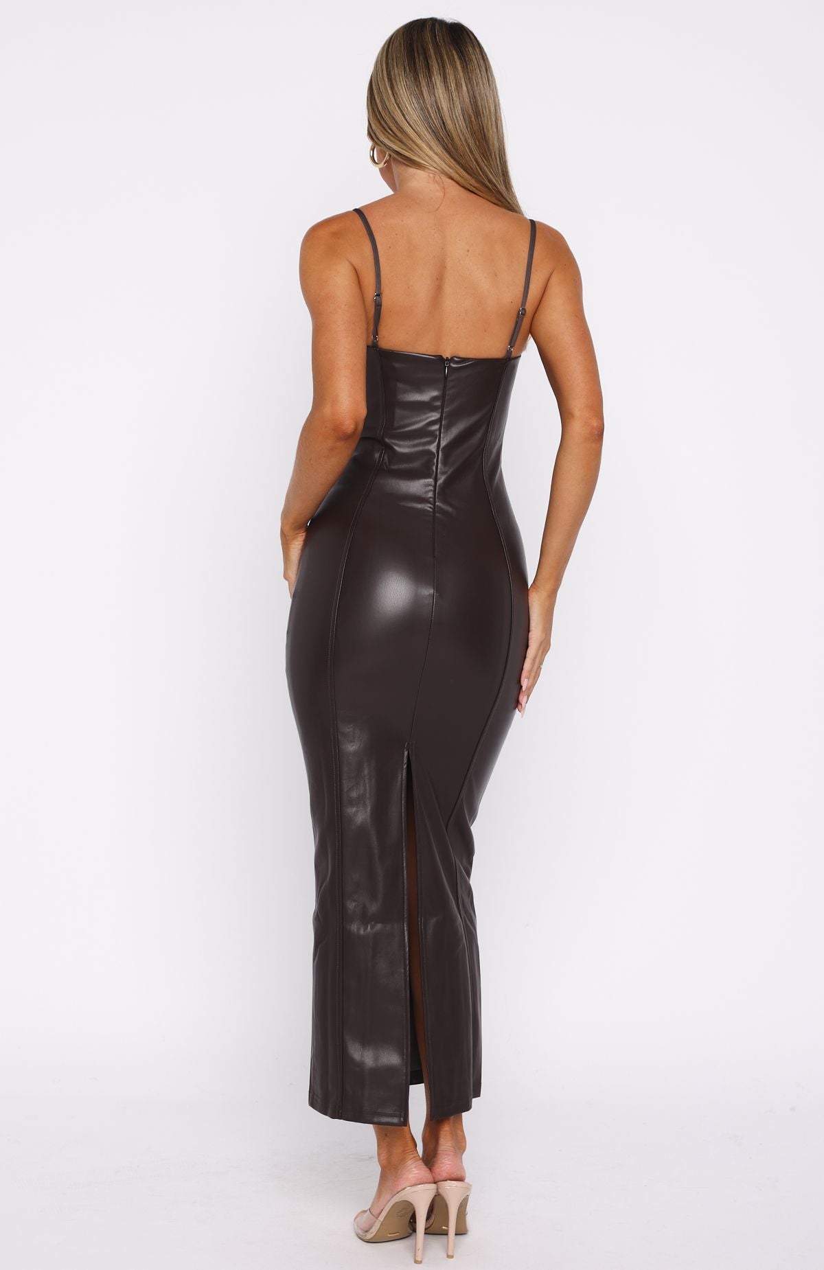 Forever Wanting PU Midi Dress Chocolate - Image 4