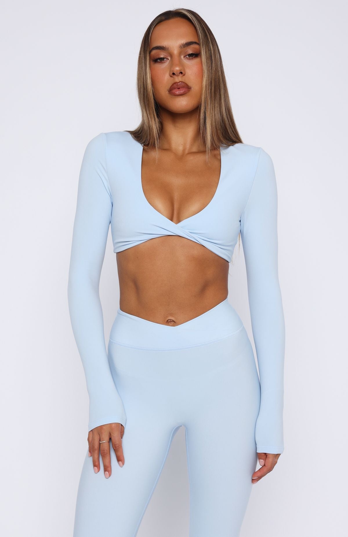 Over The Line Long Sleeve Crop Baby Blue - Image 2