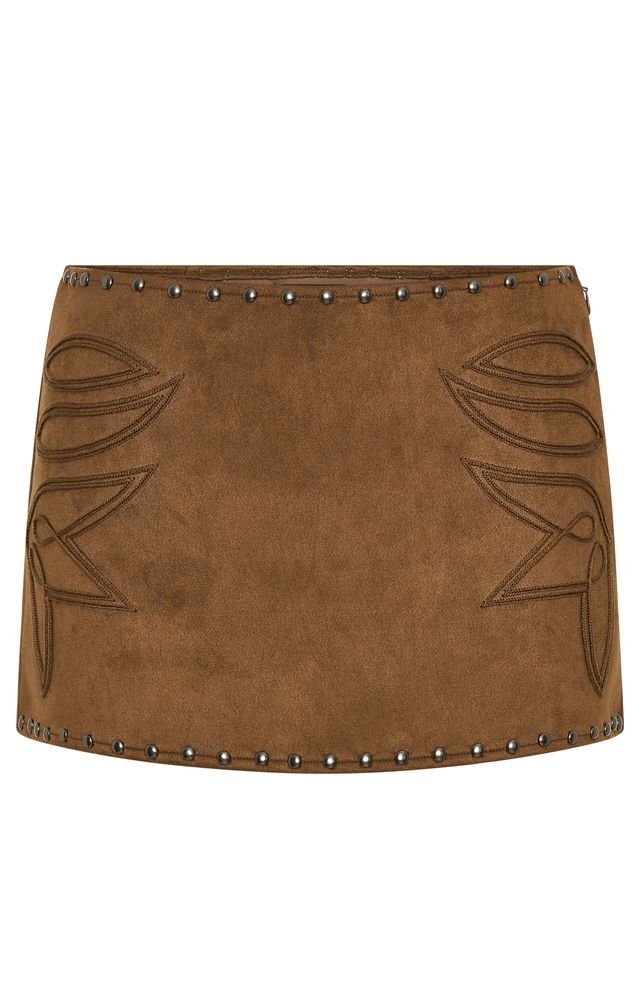 Rumours Faux Suede Mini Skirt Chocolate - Image 6