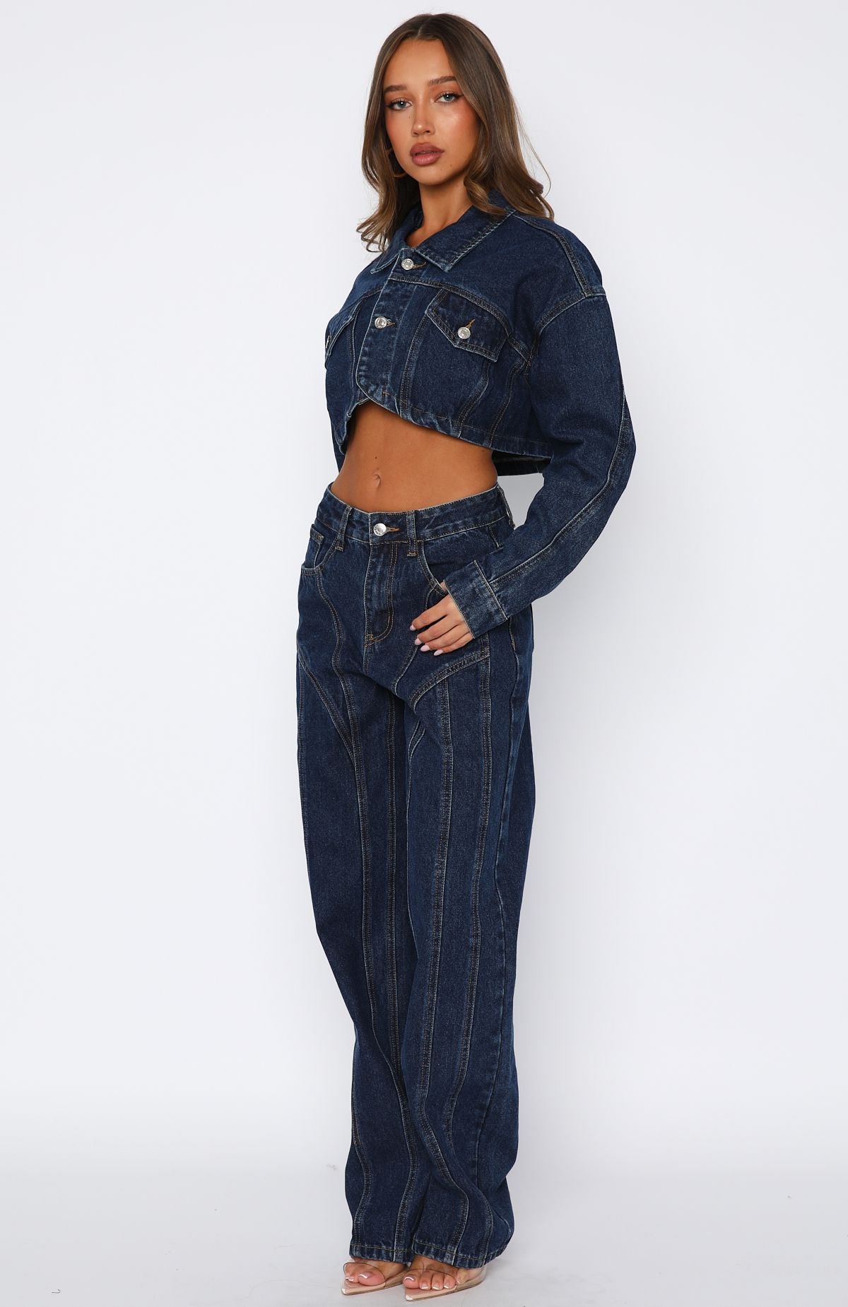 Did You Miss Me Mid Rise Straight Leg Jeans Dark Blue - Image 3