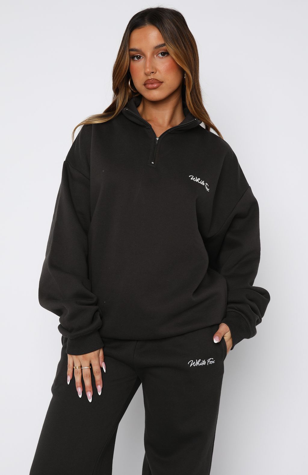 Match Your Words Zip Front Sweater Charcoal - Image 2