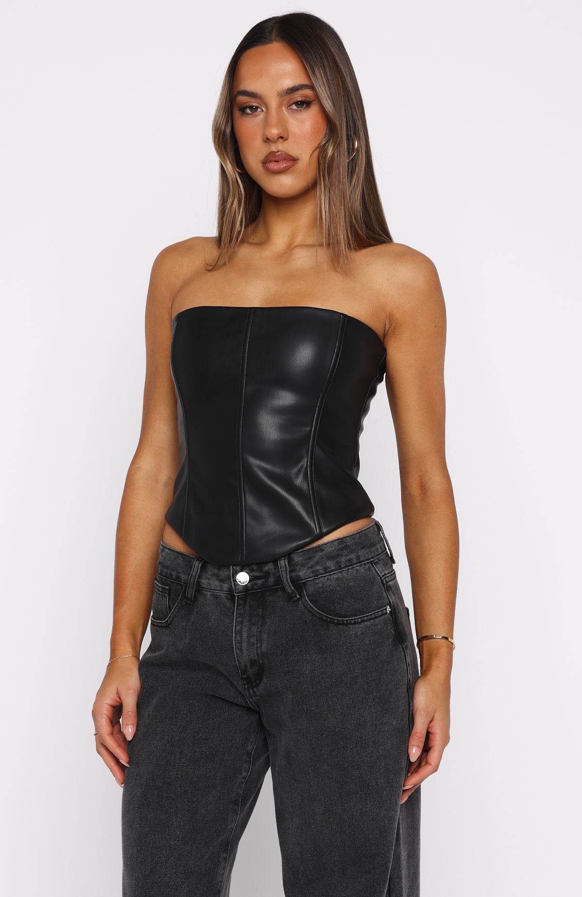Wipe My Mind Strapless PU Bustier Black - Image 2